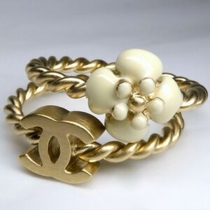 Chanel Double Enamel Camellia & CC Twist Ring Set